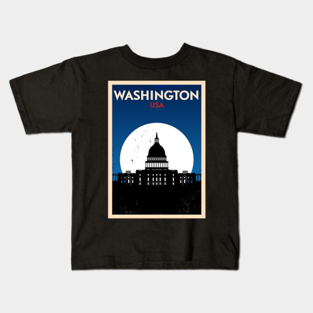 Washington Poster Design Kids T-Shirt by kursatunsal
